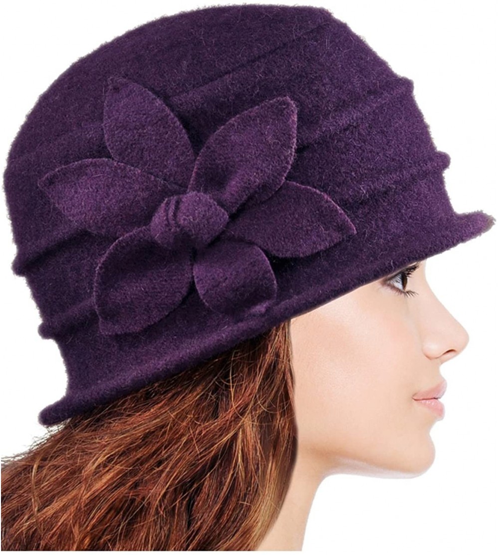 Bucket Hats Women's Daisy Flower Wool Cloche Bucket Hat - Purple - CH1174WX13H $27.73