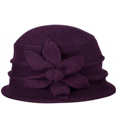 Bucket Hats Women's Daisy Flower Wool Cloche Bucket Hat - Purple - CH1174WX13H $27.73