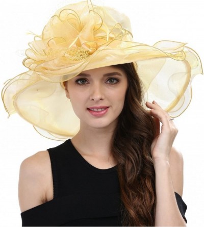 Sun Hats Women's Kentucky Derby Racing Horse Hat Church Wedding Dress Party Occasion Cap - Yellow - C3126XPNJT1 $20.12