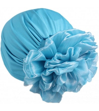 Skullies & Beanies Women Flower Elastic Turban Beanie Head Scarf wrap Chemo Cap hat for Cancer Patient - Blue - C7187448MZM $...