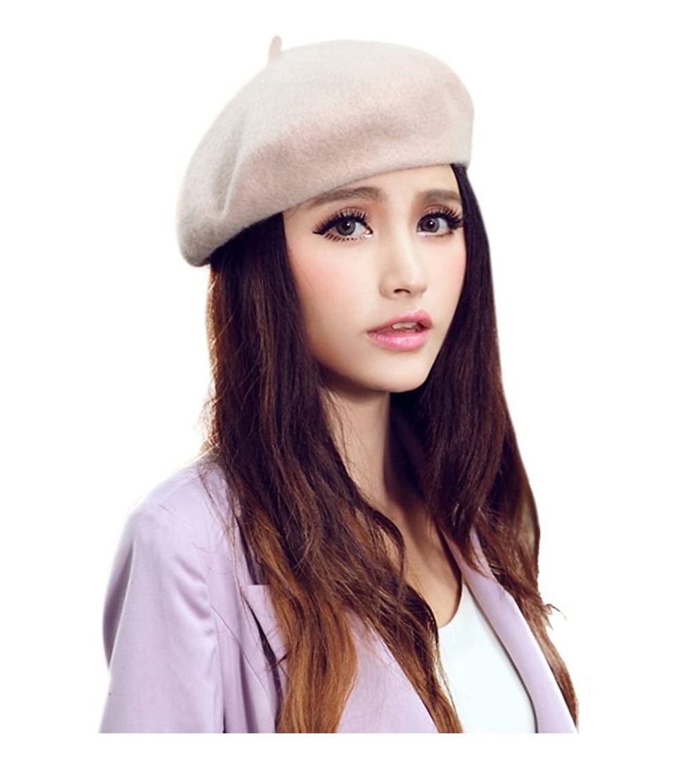 Skullies & Beanies Adults Classic French Beret Hat Winter Wool Artist Plain Beanie Cap - Pink/Adults - C1186AT8QXZ $14.43