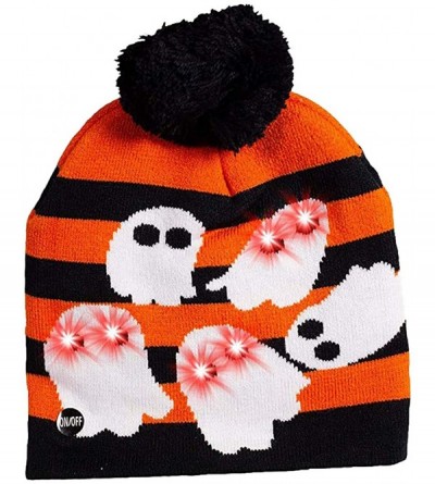 Skullies & Beanies Halloween Light Up Costume Beanie Hat Cap One Size Fits Most Cute and Festive! - Ghost - CI18Z52609E $19.34