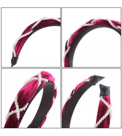 Headbands Velvet Padded Pearl Embellished Headband Large Padded Velvet Races Goth Wedding Headpiece for Women (Pink+Black) - ...