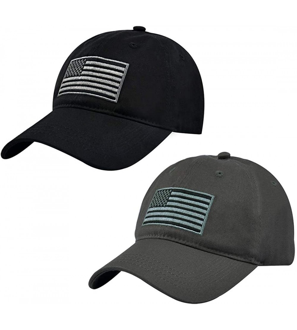 Baseball Caps Baseball Cap American Flag Hat Classic Adjustable Plain Hat 2 Pieces - Black+gray - C0192495KS7 $14.56