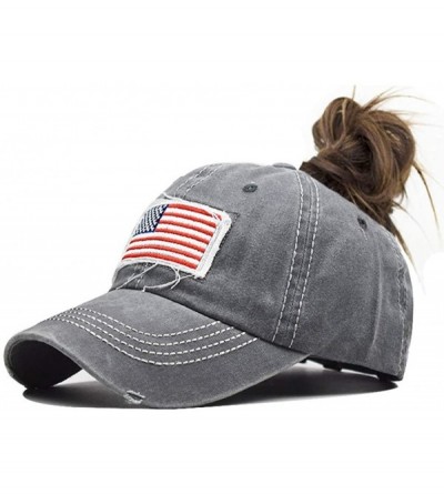 Baseball Caps Distressed Ponytail Hat for Women American-Flag Pony Tail Caps High Bun - Grey - CC18XS0QIMO $17.14