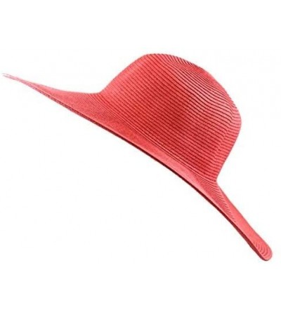 Sun Hats Women's Large Wide Brim Floppy Beach Sun Visor Shade Straw Hat Cap - Red - CE12HTUPE4R $15.02