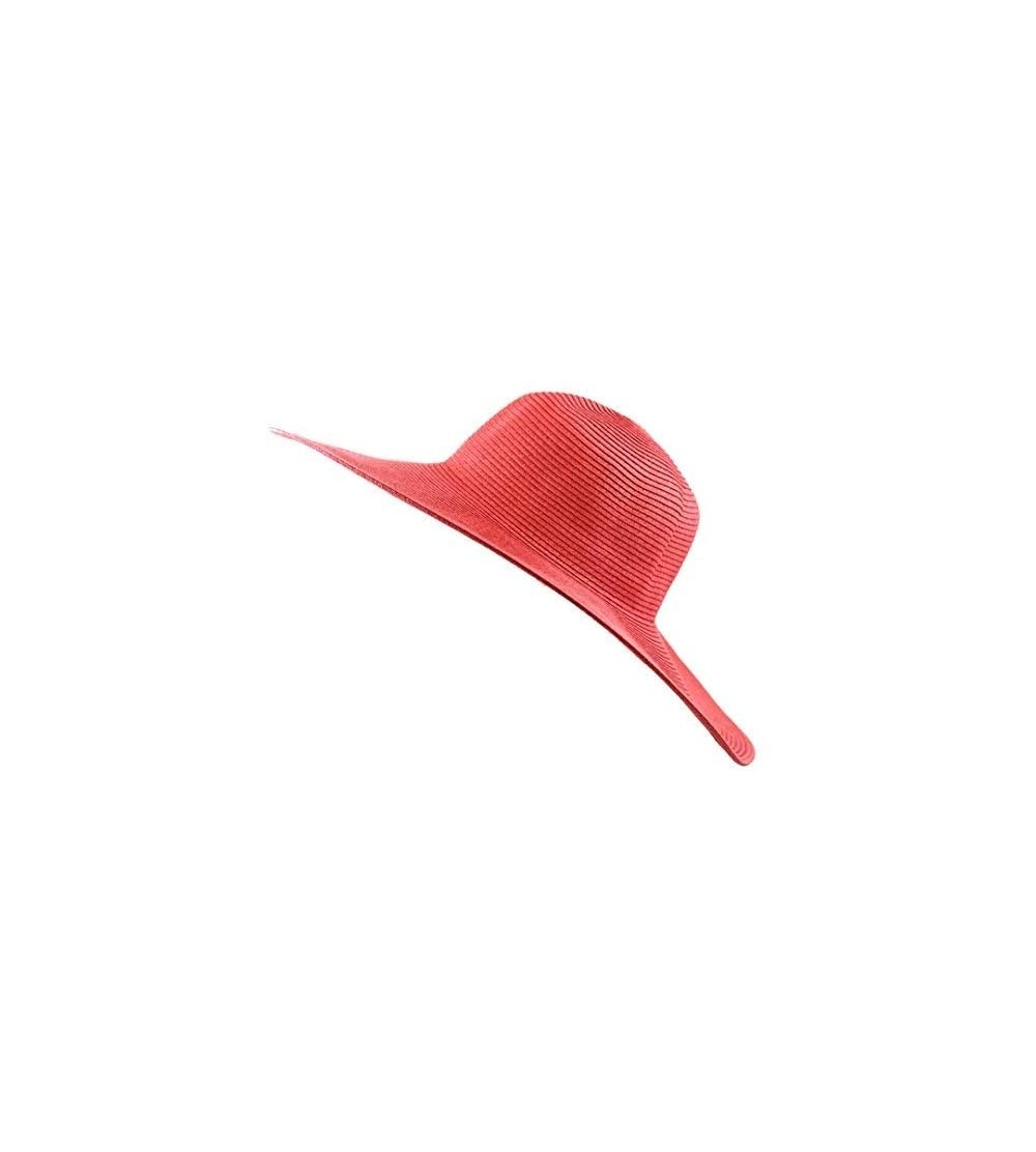 Sun Hats Women's Large Wide Brim Floppy Beach Sun Visor Shade Straw Hat Cap - Red - CE12HTUPE4R $15.02