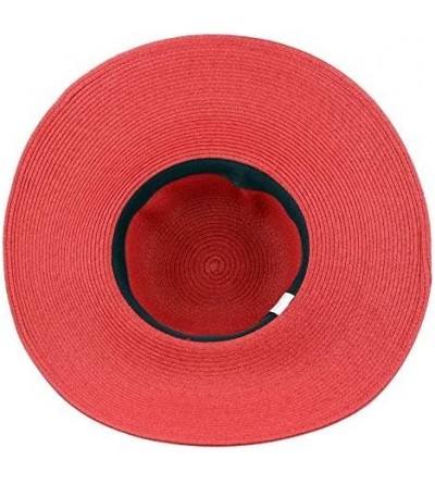 Sun Hats Women's Large Wide Brim Floppy Beach Sun Visor Shade Straw Hat Cap - Red - CE12HTUPE4R $15.02