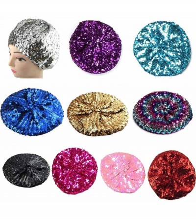 Berets Sparkly Sequins Beret Hat Glitter Mermaid Cap for Dancing Party Fancy Dress - Silver - CX17AZN0RCI $8.92