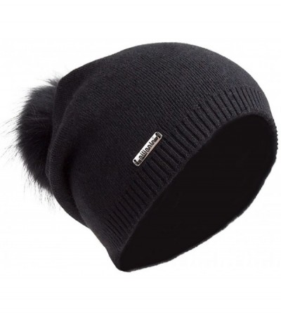 Skullies & Beanies Women Oversized Slouchy Beanie Bobble Hat with Fur Pompom VC17601 Black - CC185K9HRZE $19.50