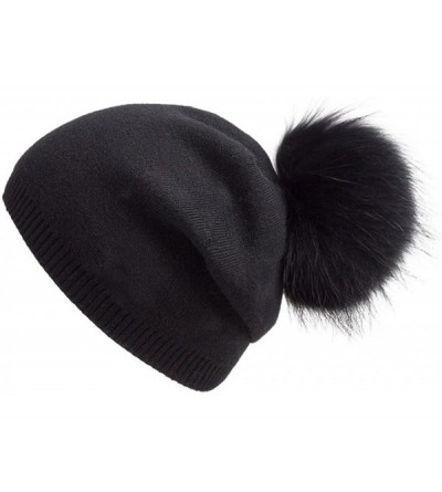 Skullies & Beanies Women Oversized Slouchy Beanie Bobble Hat with Fur Pompom VC17601 Black - CC185K9HRZE $19.50