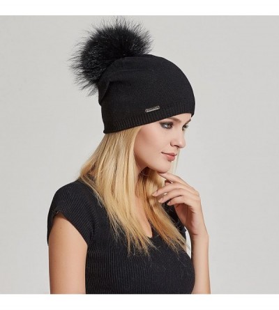 Skullies & Beanies Women Oversized Slouchy Beanie Bobble Hat with Fur Pompom VC17601 Black - CC185K9HRZE $19.50