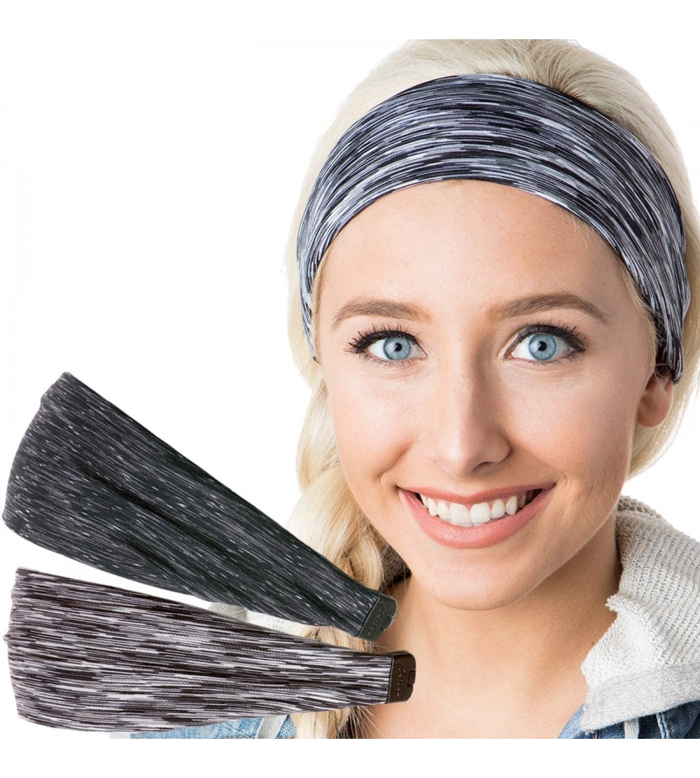 Headbands Adjustable & Stretchy Space Dye Xflex Wide Headbands for Women Girls & Teens - Black & Grey Space Dye 2pk - CK182IS...