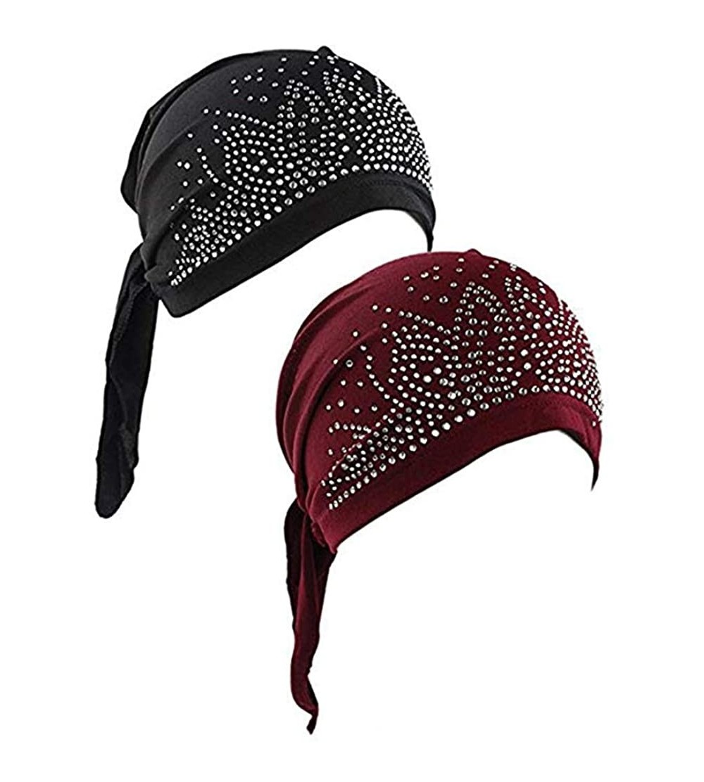 Skullies & Beanies Crystal Stretchy Bandana Headscarf Alopecia - 1 Black+1 Red - CN18XE8HCWD $11.37