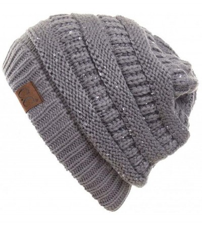 Skullies & Beanies Women Knitted Sparkle Sequin Soft Skull Cap Ponytail Messy Bun Beanie - Light Gray - CX18IC7ICT5 $14.00