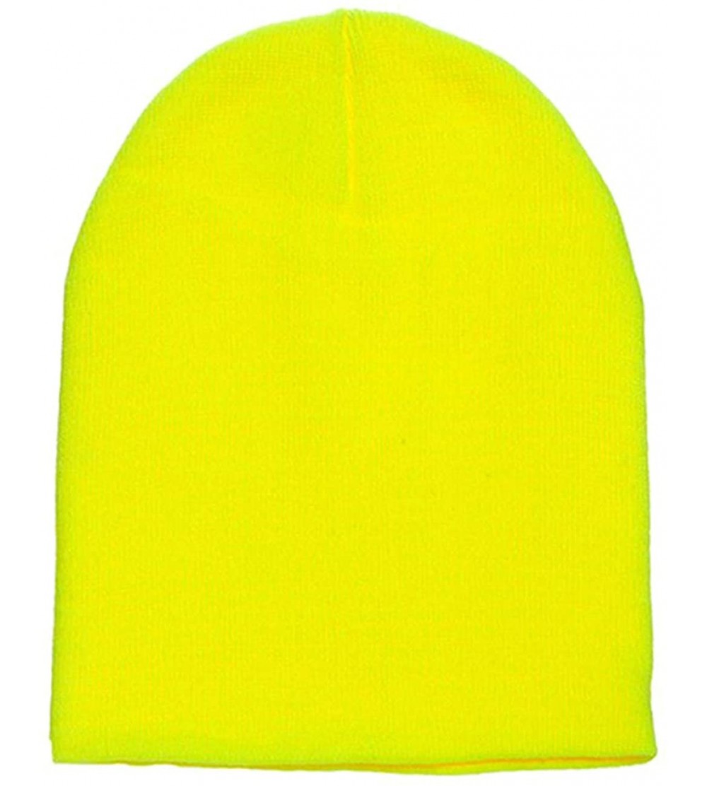 Skullies & Beanies Flexfit Yupoong Knit Beanie Cap - Safety Yellow - C218H9RX40O $8.34