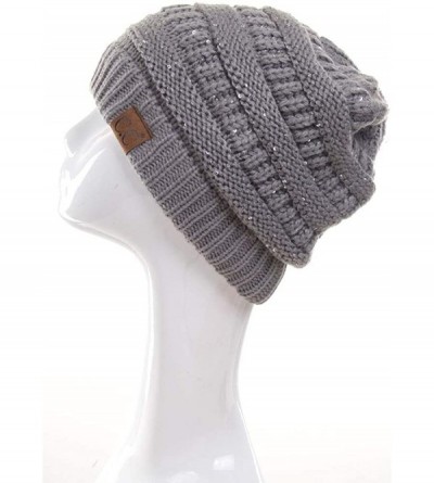 Skullies & Beanies Women Knitted Sparkle Sequin Soft Skull Cap Ponytail Messy Bun Beanie - Light Gray - CX18IC7ICT5 $14.00