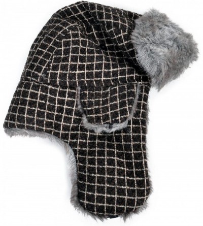 Bomber Hats Grid Pattern Fur Trapper Aviator Hat - Brown - CH116MQ9PNL $11.08