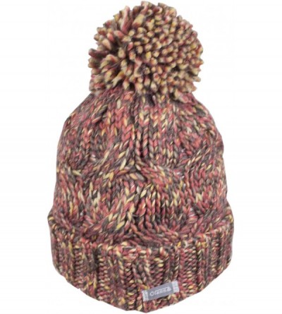 Skullies & Beanies Bobble Hat - Irish Knit Bobble Hat Winter Warm Thick - Magenta Multicolored - CD1854ICU6Y $18.85