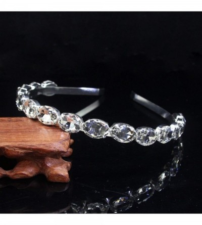 Headbands Luxury Oval Crystal Hairband Sparkly Rhinestone Silver Headband For Women Hair Accessories-2 - 2 - C318UZ7GMMK $13.63