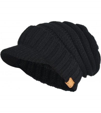 Skullies & Beanies Men's Knit Beanie Visor Skullcap Cadet Newsboy Cap Ski Winter Hat - Thick Black - CD1874QMLA9 $10.99