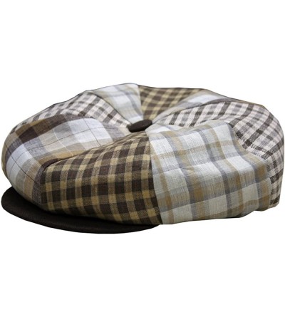 Newsboy Caps Plaid Linen Big Applejack Baker Boy Newsboy Cap Hat Made in USA - Brown - C412FT4UFET $29.41