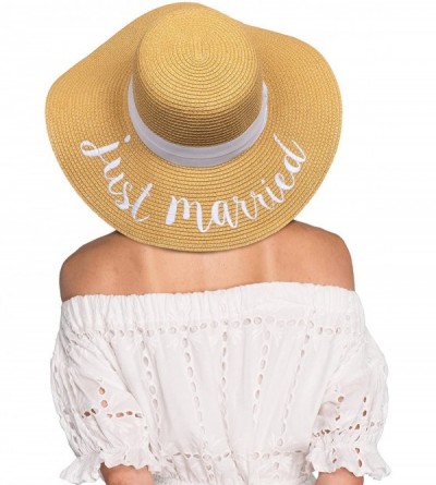Sun Hats Exclusives Straw Embroidered Lettering Floppy Brim Sun Hat (ST-2017) - Just Married_white - CO18DZA9I0E $34.42