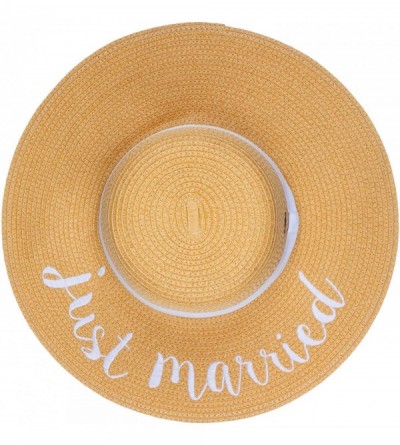 Sun Hats Exclusives Straw Embroidered Lettering Floppy Brim Sun Hat (ST-2017) - Just Married_white - CO18DZA9I0E $17.88