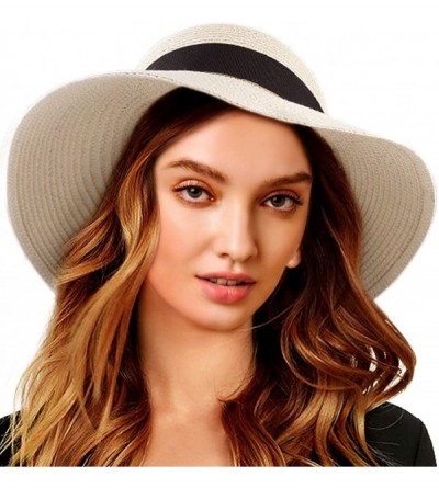 Sun Hats Women Wide Brim Viosr Sun Hat Summer Beach Cap UPF50 UV Packable Straw Hat for Travel - Beige 02 - CR1962R33G0 $14.00