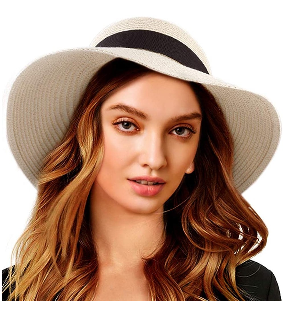 Sun Hats Women Wide Brim Viosr Sun Hat Summer Beach Cap UPF50 UV Packable Straw Hat for Travel - Beige 02 - CR1962R33G0 $14.00