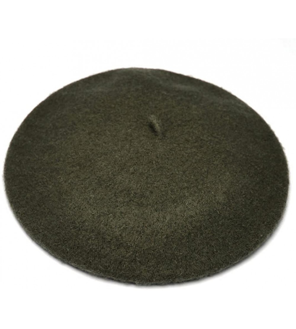 Berets Women's Solid Color Classic French Style Beret Beanie Hat - Amy Green - CC12MXS592H $8.92