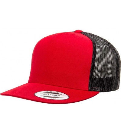Baseball Caps Yupoong 6006 Flatbill Trucker Mesh Snapback Hat with NoSweat Hat Liner - Red/Black - C818O88QK88 $11.43