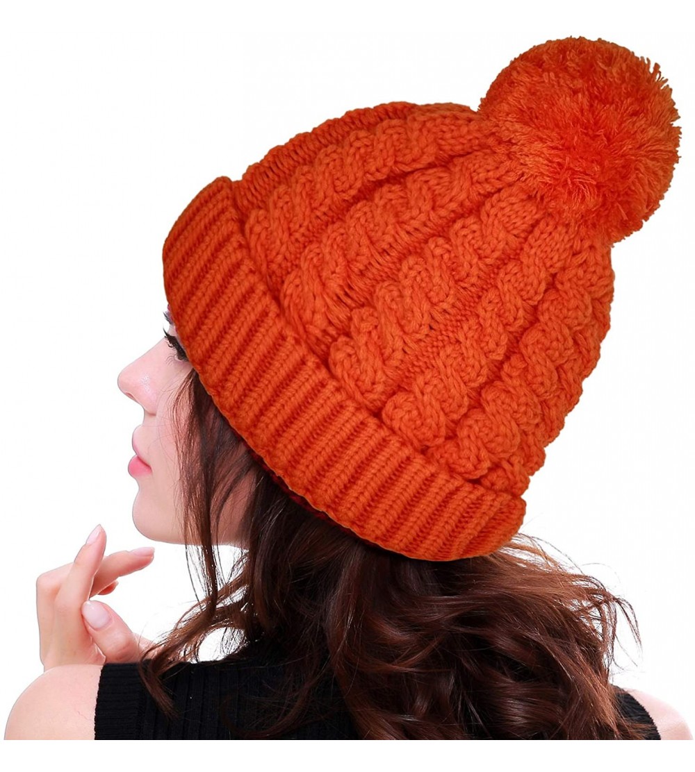 Skullies & Beanies Women's Winter Beanie Warm Fleece Lining - Thick Slouchy Cable Knit Skull Hat Ski Cap - Orange - C71927O8M...