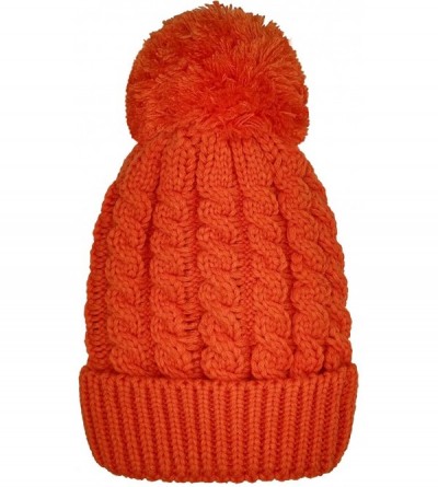 Skullies & Beanies Women's Winter Beanie Warm Fleece Lining - Thick Slouchy Cable Knit Skull Hat Ski Cap - Orange - C71927O8M...