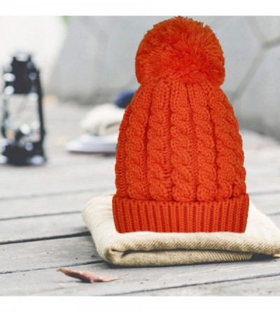 Skullies & Beanies Women's Winter Beanie Warm Fleece Lining - Thick Slouchy Cable Knit Skull Hat Ski Cap - Orange - C71927O8M...