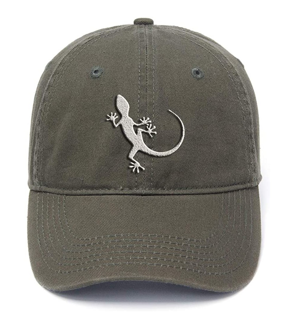 Baseball Caps Unisex Baseball Cap-Lizard Flock Printing Washed Cotton Adjustable Twill Low Profile Plain Hats - Military - CQ...