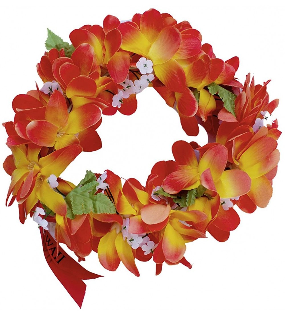 Headbands Women Floral Headband Hawaiian Plumeria Flower Haku elastic Leis - Orange - C9189KNYDOR $8.11