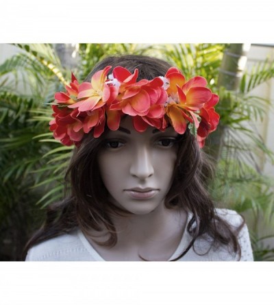 Headbands Women Floral Headband Hawaiian Plumeria Flower Haku elastic Leis - Orange - C9189KNYDOR $8.11