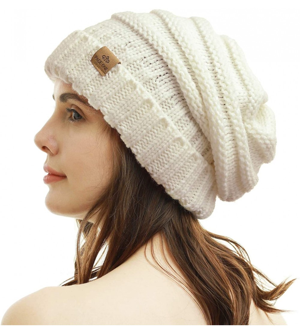 Skullies & Beanies Womens Winter Beanie Warm Cable Knit Hat Style Stretch Trendy Ribbed Chunky Cap - 1 White - C018MGT5Y3S $1...