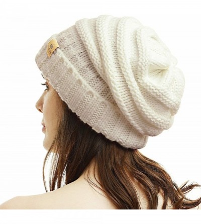 Skullies & Beanies Womens Winter Beanie Warm Cable Knit Hat Style Stretch Trendy Ribbed Chunky Cap - 1 White - C018MGT5Y3S $1...