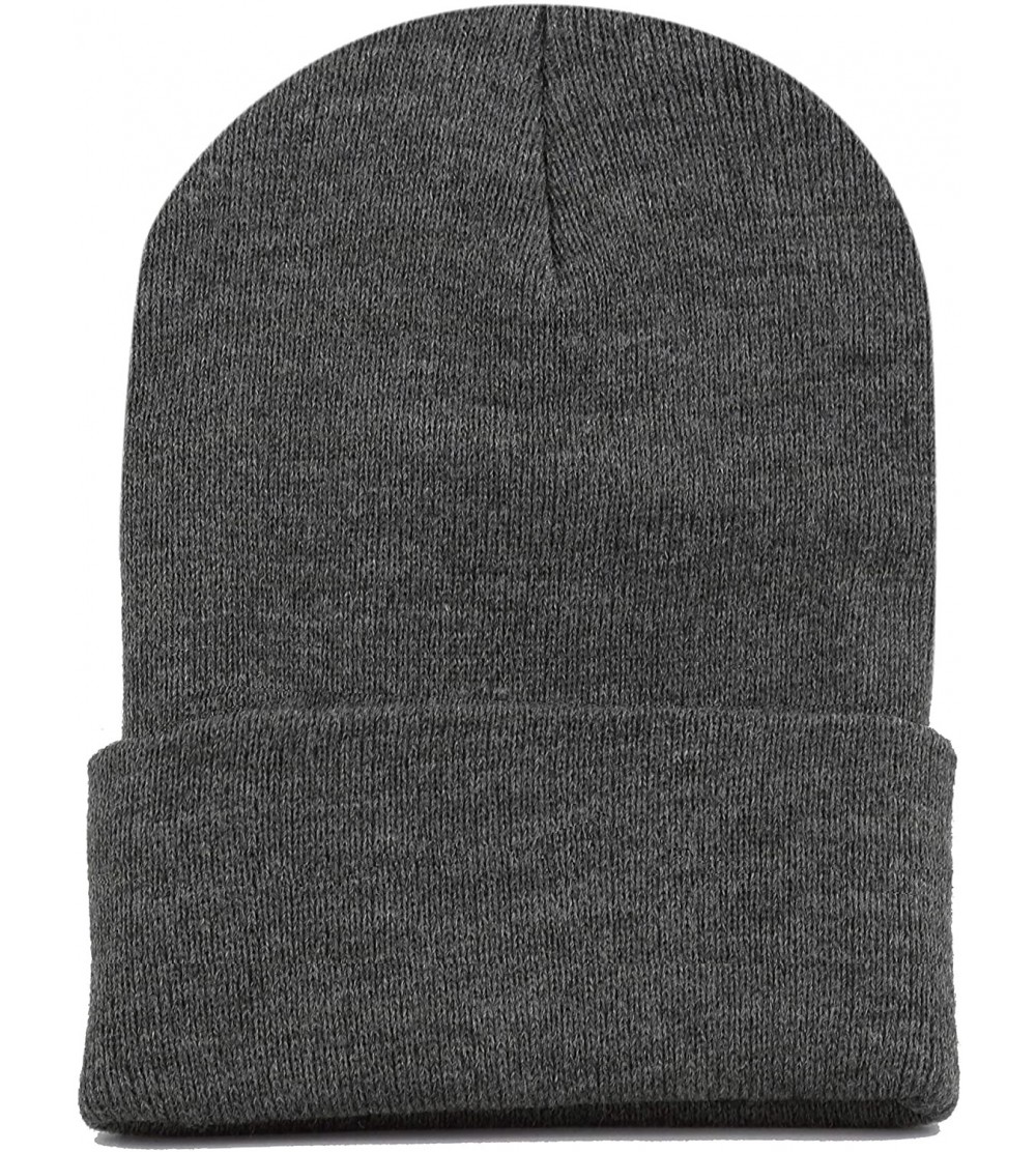 Skullies & Beanies Cuff Beanie Cap/Made in USA Knit Skull Long Beanie Plain Ski Hat - Dark Grey - CW12I1ZA0P1 $9.11