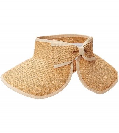 Visors Women's Wide Brim Straw Sun Visor - Tan - C818WQZOGW9 $11.93