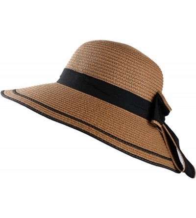 Sun Hats Ladies Women Bucket Straw Hat Bowknot Panama Summer Beach Sun Hat - Tan - CE183L6GNOA $17.82
