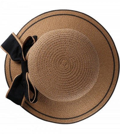 Sun Hats Ladies Women Bucket Straw Hat Bowknot Panama Summer Beach Sun Hat - Tan - CE183L6GNOA $17.82