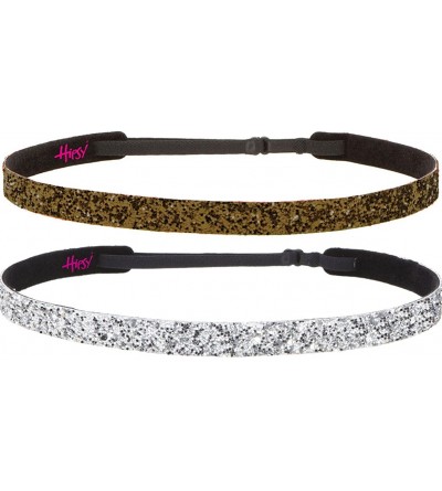 Headbands 2pk Women's Adjustable Non Slip Skinny Bling Glitter Headband Silver Duo Pack - Silver & Brown - CO124WEU2DL $15.15