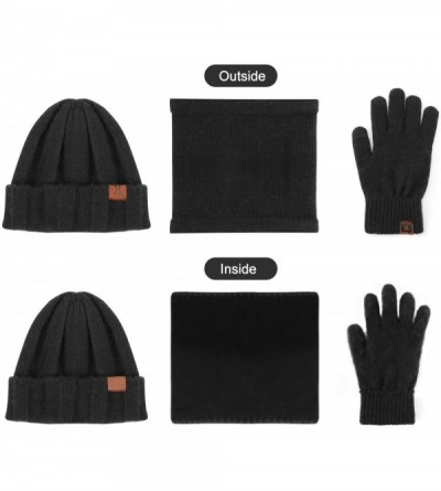 Skullies & Beanies Winter Thick Beanie Hat Scarf Touch Screen Gloves Set Fit for Men Women - B - Black - C2192K75ZSR $11.57