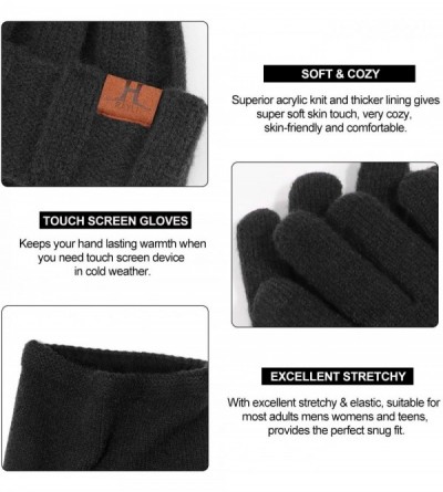 Skullies & Beanies Winter Thick Beanie Hat Scarf Touch Screen Gloves Set Fit for Men Women - B - Black - C2192K75ZSR $11.57