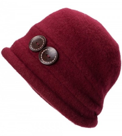 Bucket Hats New Womens 100% Wool Slouchy Wrinkle Button Winter Bucket Cloche Hat T178 - Burgundy - C312MODUIUT $12.97