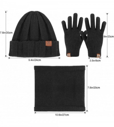 Skullies & Beanies Winter Thick Beanie Hat Scarf Touch Screen Gloves Set Fit for Men Women - B - Black - C2192K75ZSR $11.57