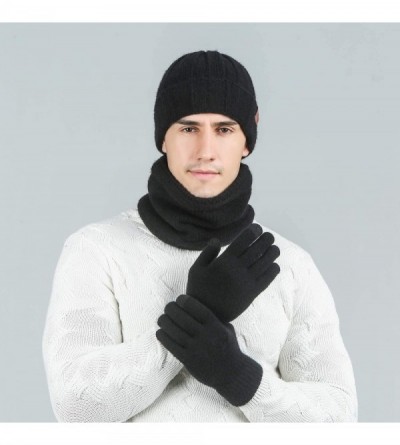 Skullies & Beanies Winter Thick Beanie Hat Scarf Touch Screen Gloves Set Fit for Men Women - B - Black - C2192K75ZSR $11.57